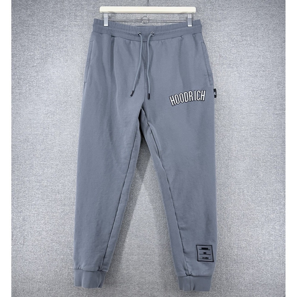 Hoodrich Varsity Joggers Pants Men Size XL Gray Drawstring Logo Cotton Winter